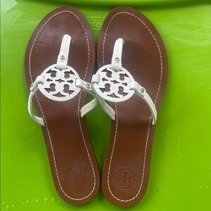 Tory Burch White and Brown Sandals